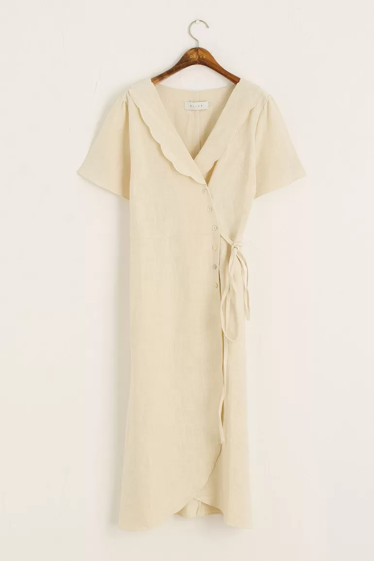 Women Olive Clothing Scollop Collar Wrap Dress, Ivory