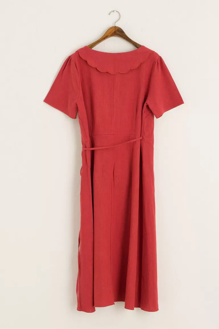 Women Olive Clothing Scollop Collar Wrap Dress, Red