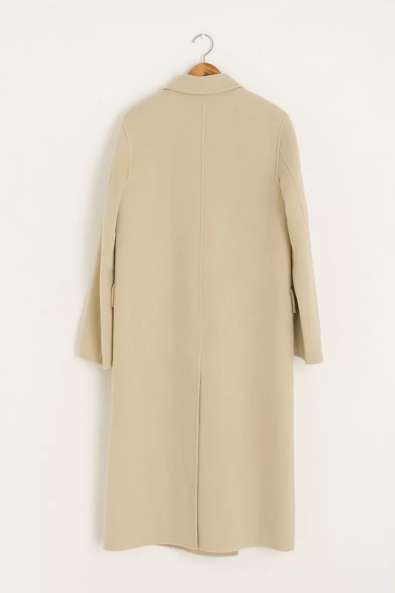 Women Olive Clothing Seamless Double Button Coat, Stone Beige