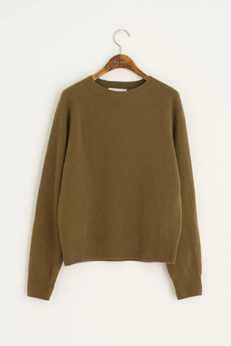 Women Olive Clothing Seamless Raglan Jumper, Khaki