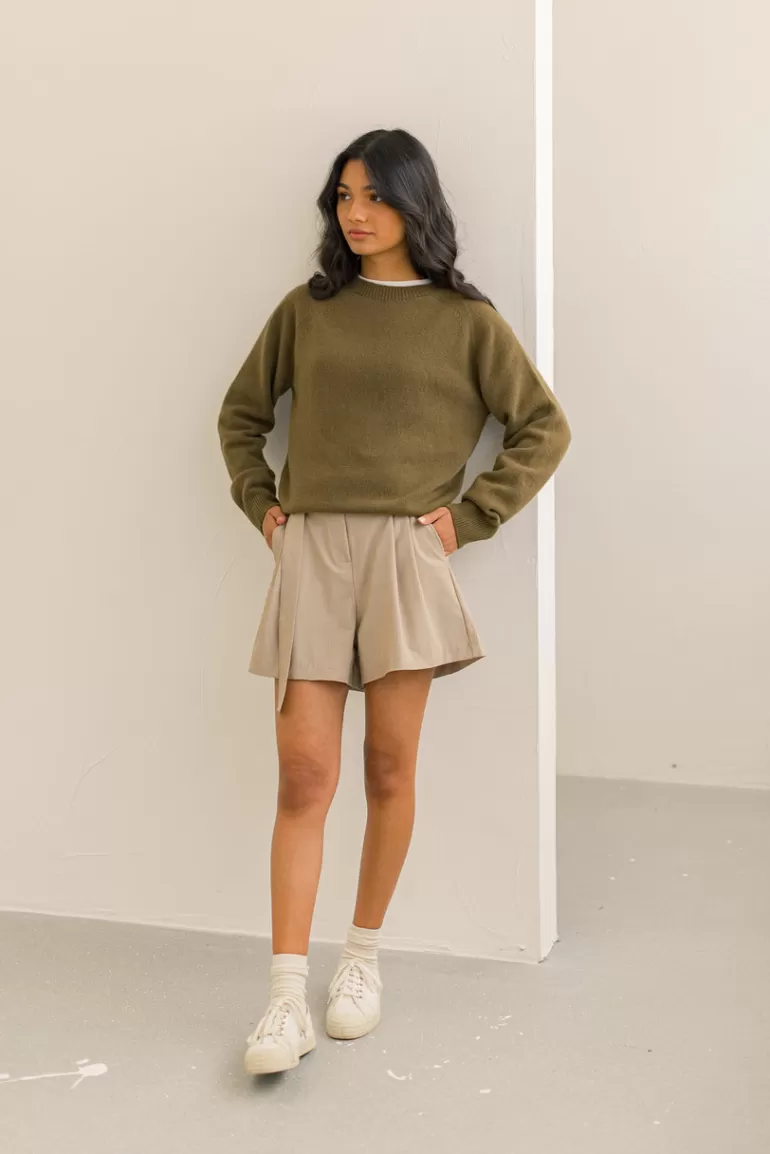 Women Olive Clothing Seamless Raglan Jumper, Khaki