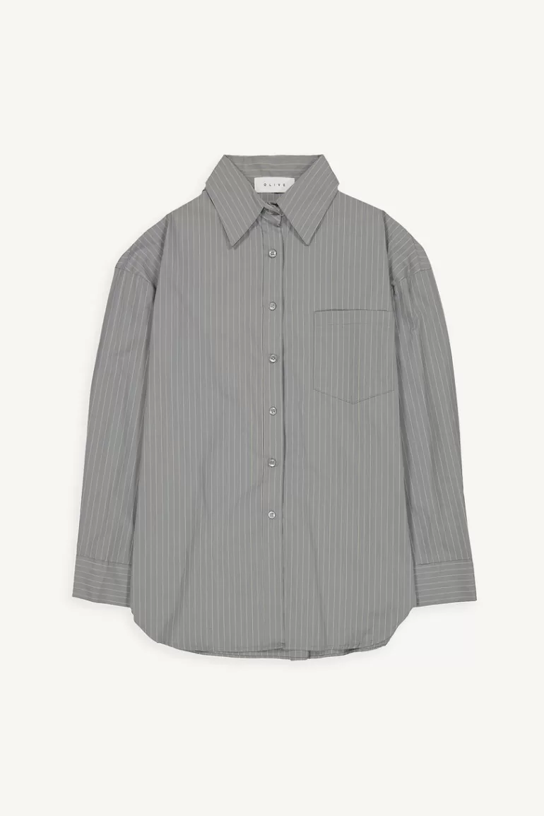 Women Olive Clothing Shiko Pin Stripe Shirt, Grey
