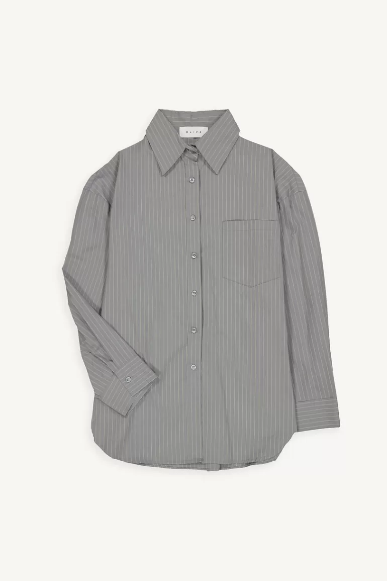 Women Olive Clothing Shiko Pin Stripe Shirt, Grey