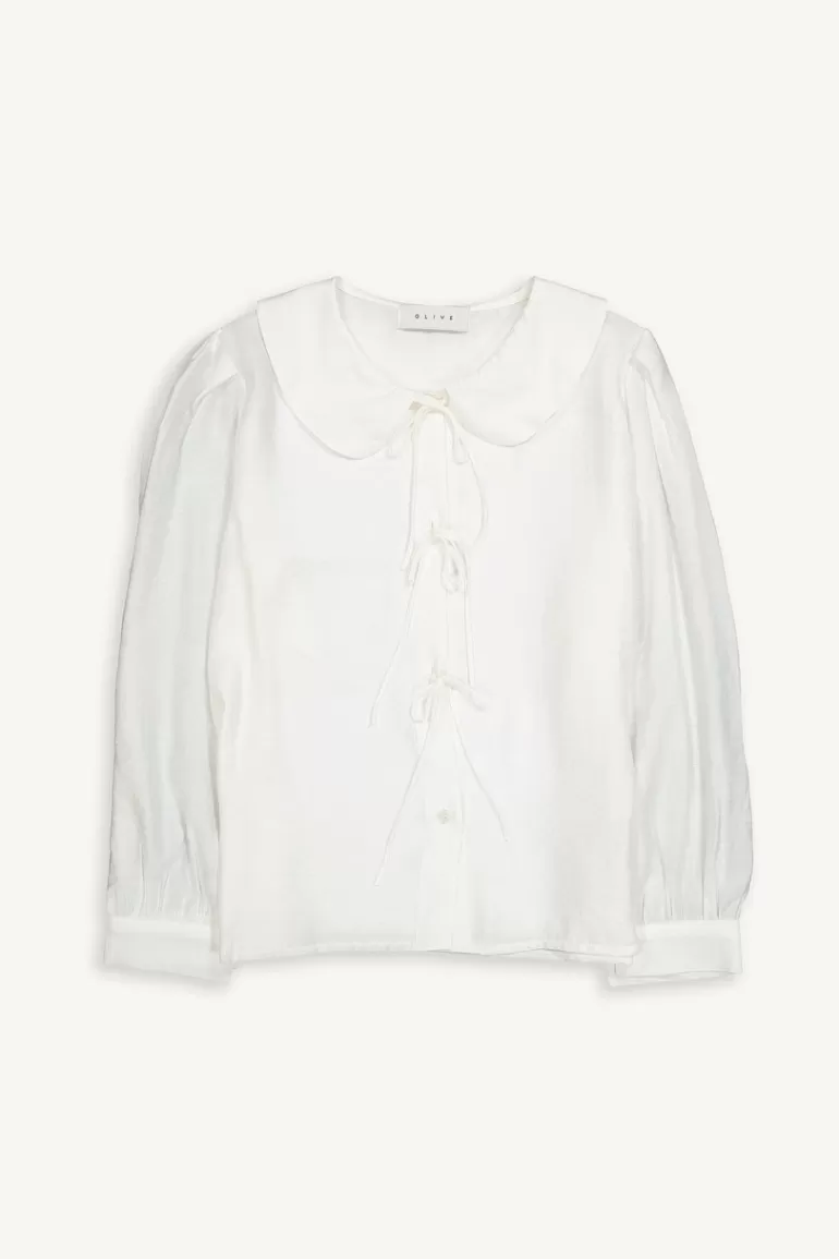 Women Olive Clothing Shiko Ribbon Blouse, Ivory