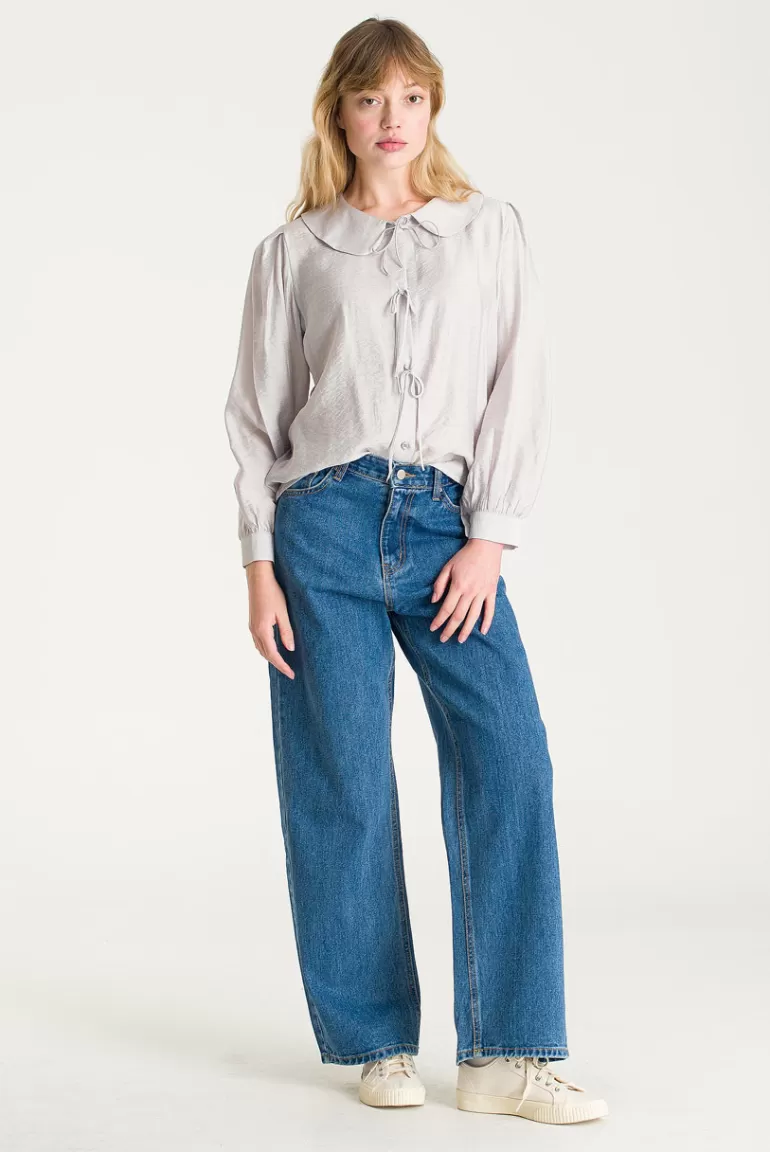 Women Olive Clothing Shiko Ribbon Blouse, Pale Blue