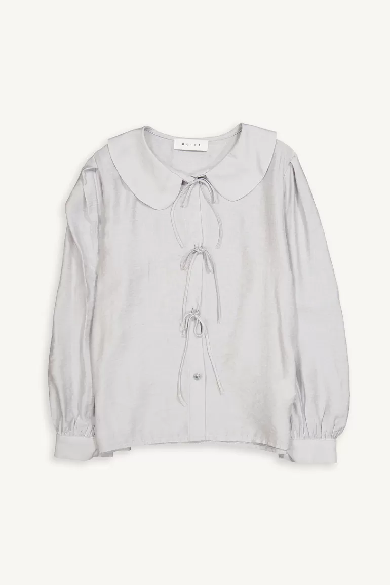 Women Olive Clothing Shiko Ribbon Blouse, Pale Blue