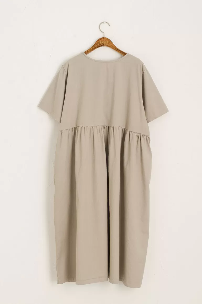 Women Olive Clothing Short Sleeve Ribbon Back Cotton Dress, Grey
