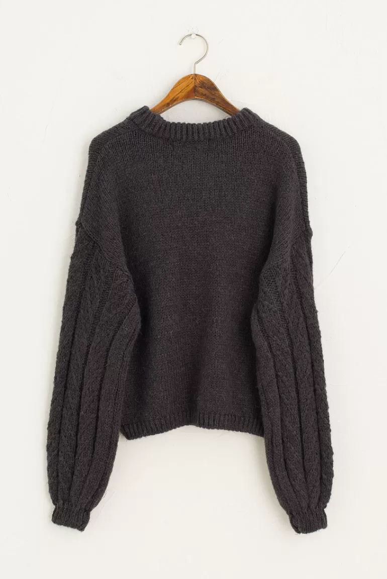 Women Olive Clothing Sibu Cable Jumper, Charcoal