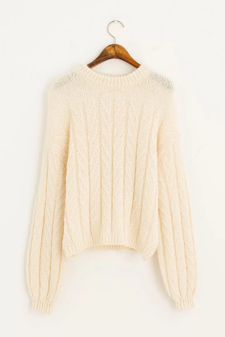 Women Olive Clothing Sibu Cable Jumper, Cream
