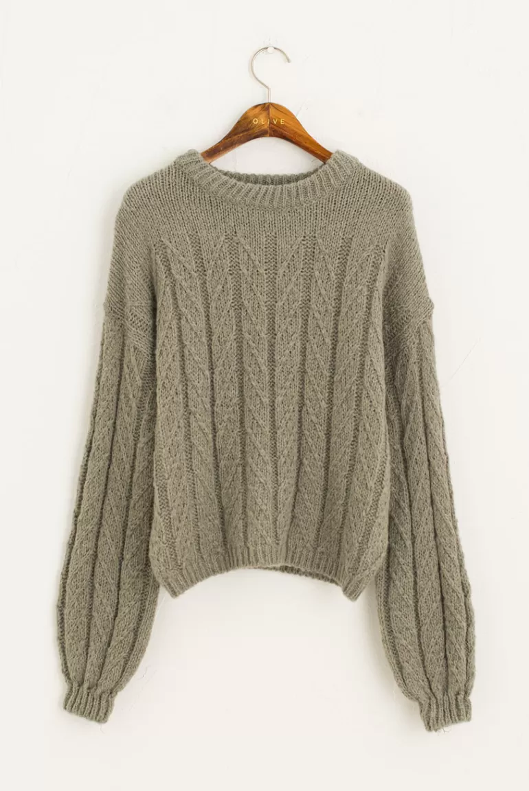 Women Olive Clothing Sibu Cable Jumper, Olive