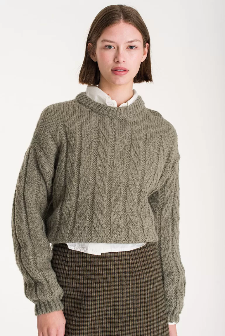 Women Olive Clothing Sibu Cable Jumper, Olive