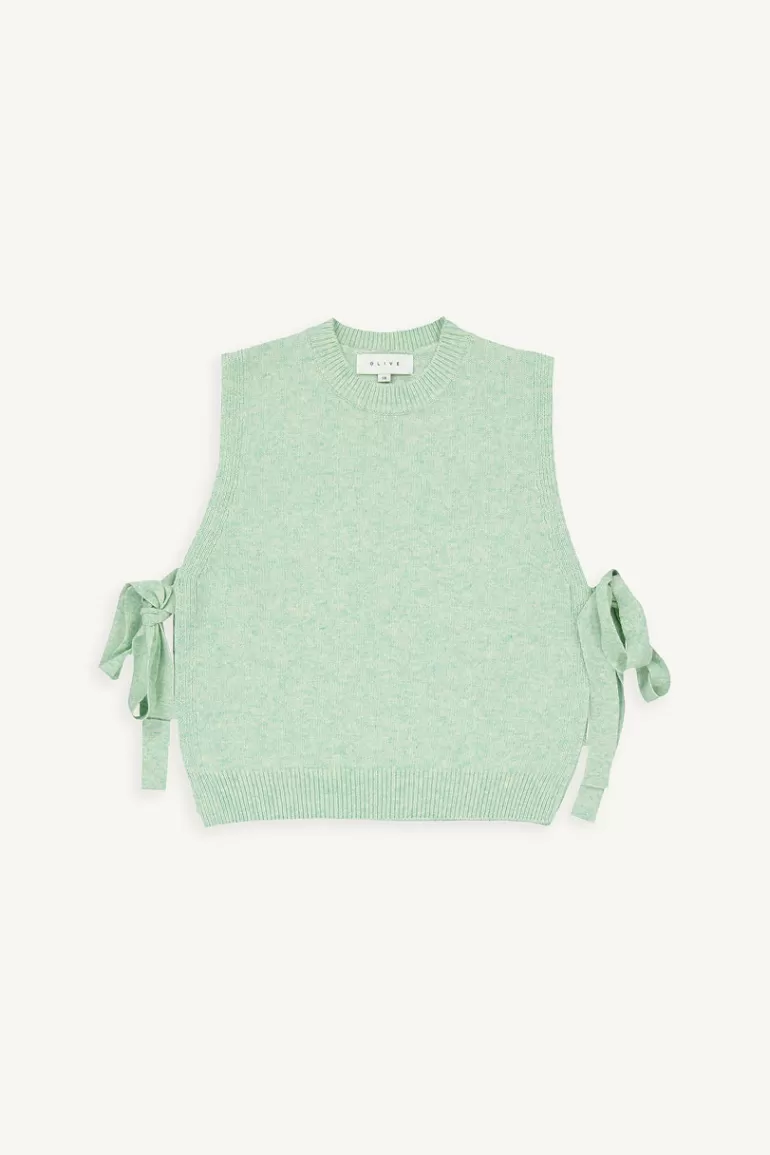 Women Olive Clothing Side Ribbon Vest, Mint