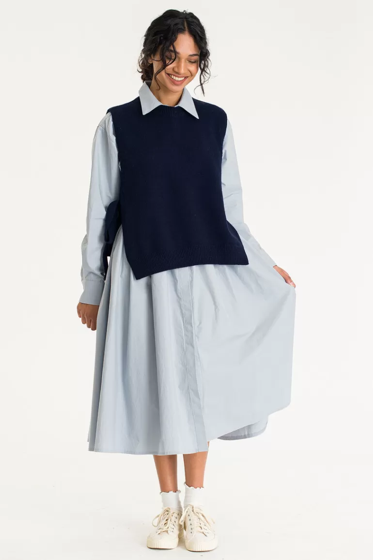 Women Olive Clothing Side Ribbon Vest, Navy