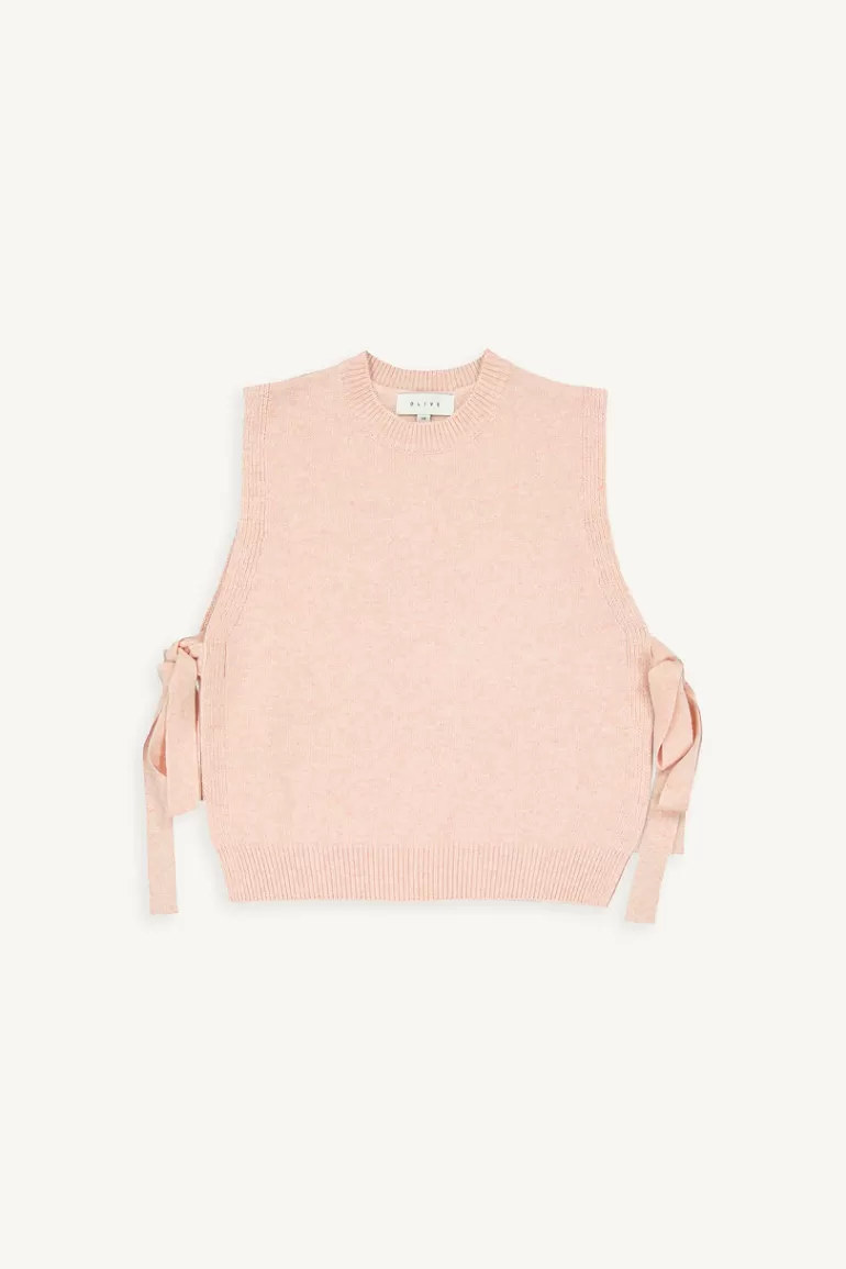 Women Olive Clothing Side Ribbon Vest, Pink