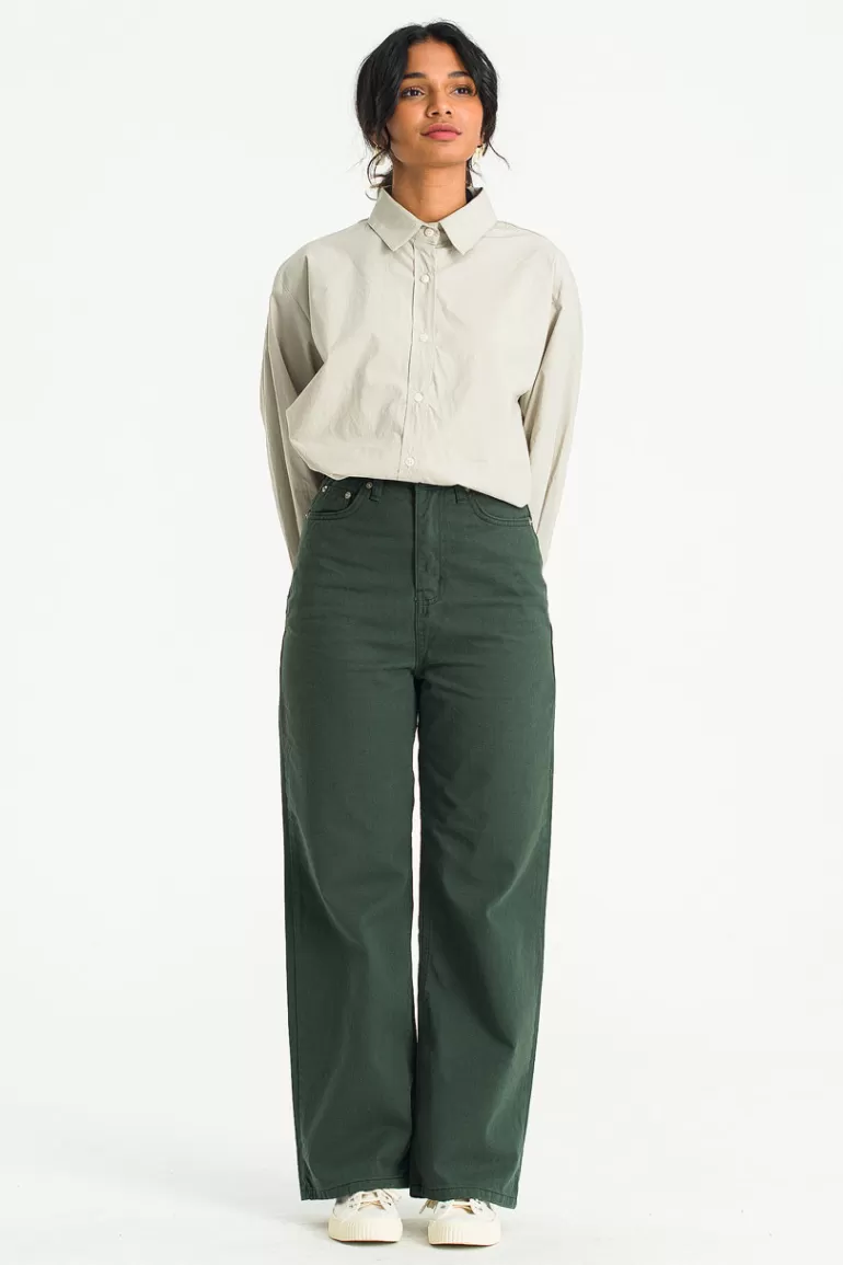Women Olive Clothing Sienna Wide Denim Jean, Deep Green