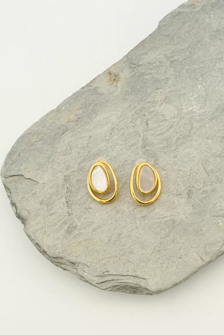 Women Olive Clothing Silvia Pearl Double Hoop Earrings, 14K Gold Plated