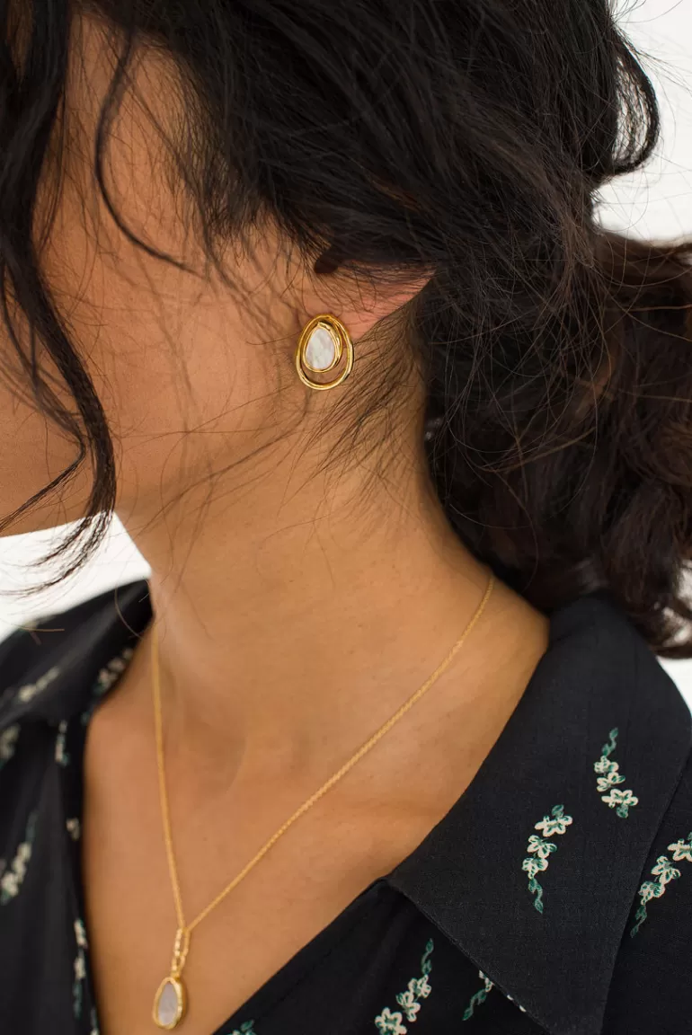 Women Olive Clothing Silvia Pearl Double Hoop Earrings, 14K Gold Plated