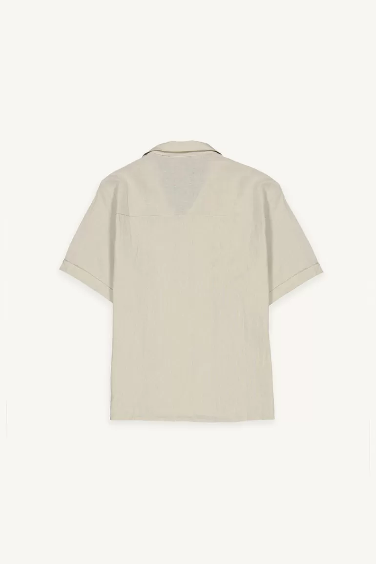 Women Olive Clothing Simple Camp Collar Shirt, Beige