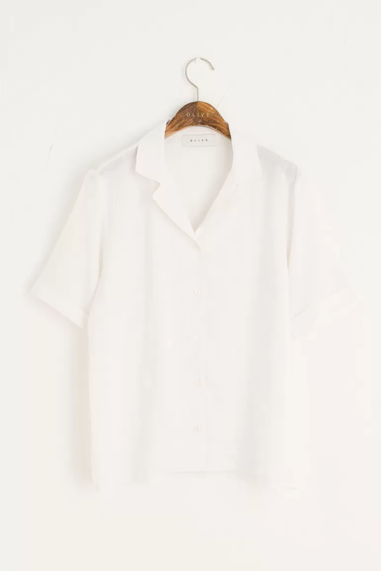 Women Olive Clothing Simple Camp Collar Shirt, Ivory