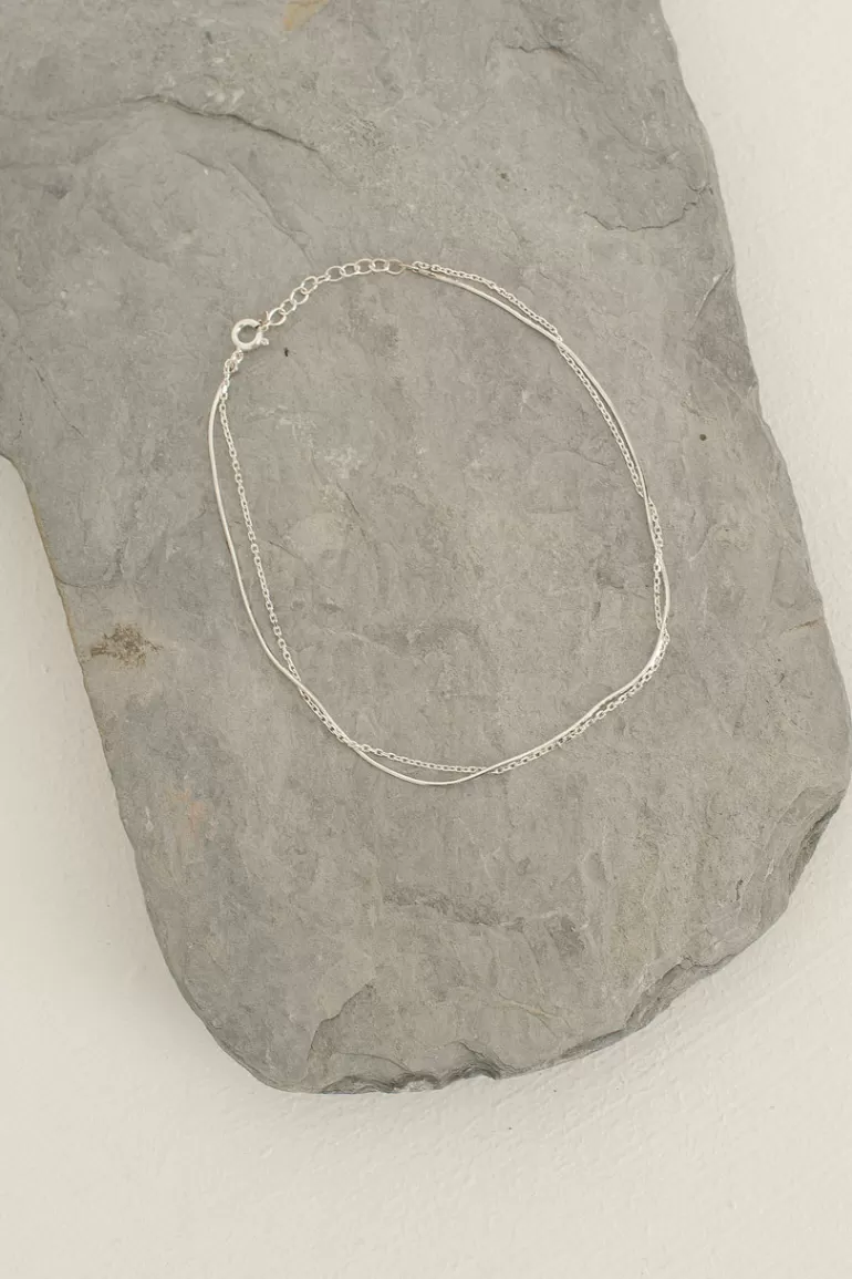 Women Olive Clothing Simple Double Chain Anklet, Sterling Silver
