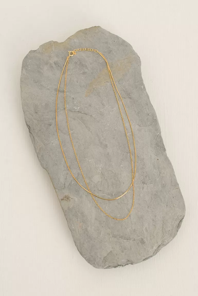 Women Olive Clothing Simple Double Chain Necklace, 14K Gold Plated