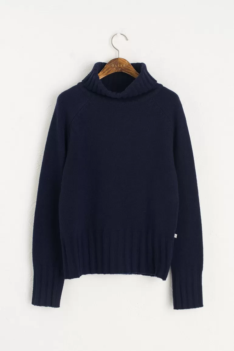 Women Olive Clothing Simple Roll Neck Jumper, B.Navy