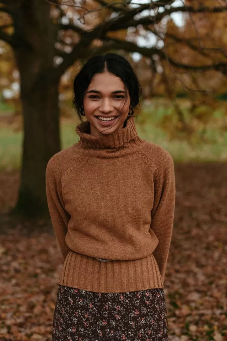 Women Olive Clothing Simple Roll Neck Jumper, Camel