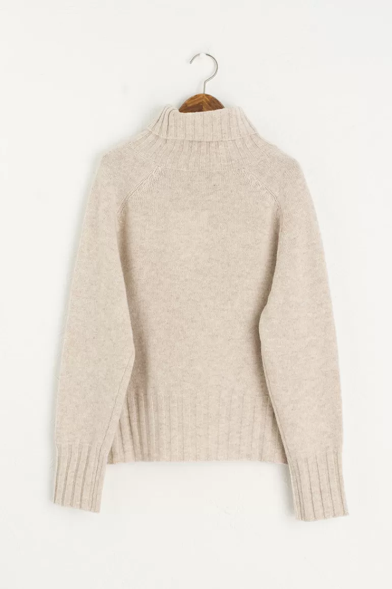 Women Olive Clothing Simple Roll Neck Jumper, Oatmeal