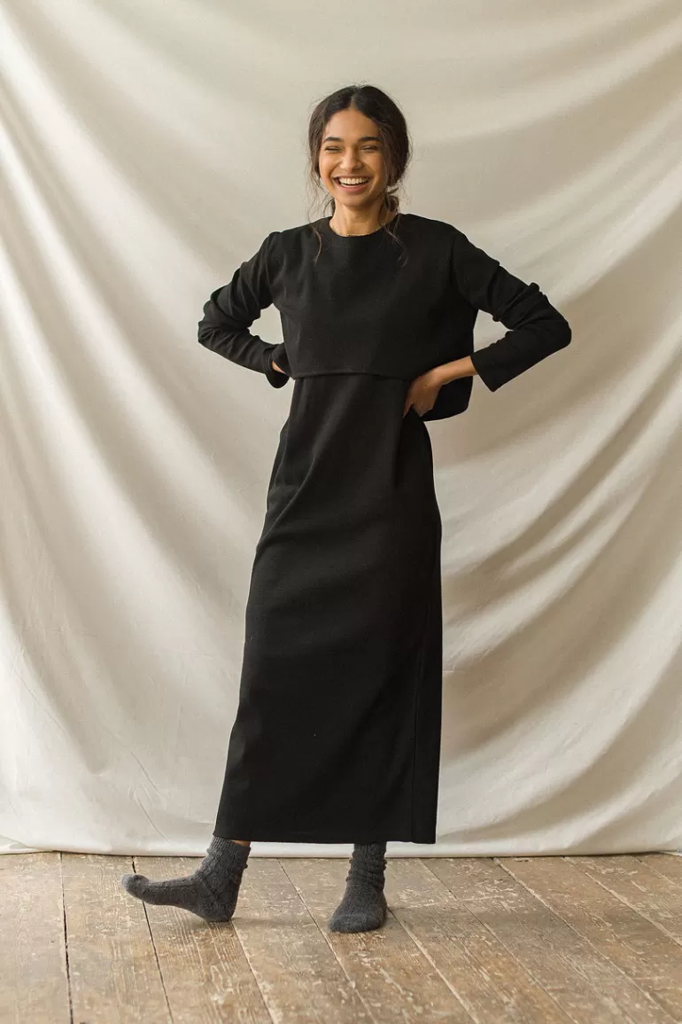 Women Olive Clothing Sleeveless Dress & Crop Tee Set, Black