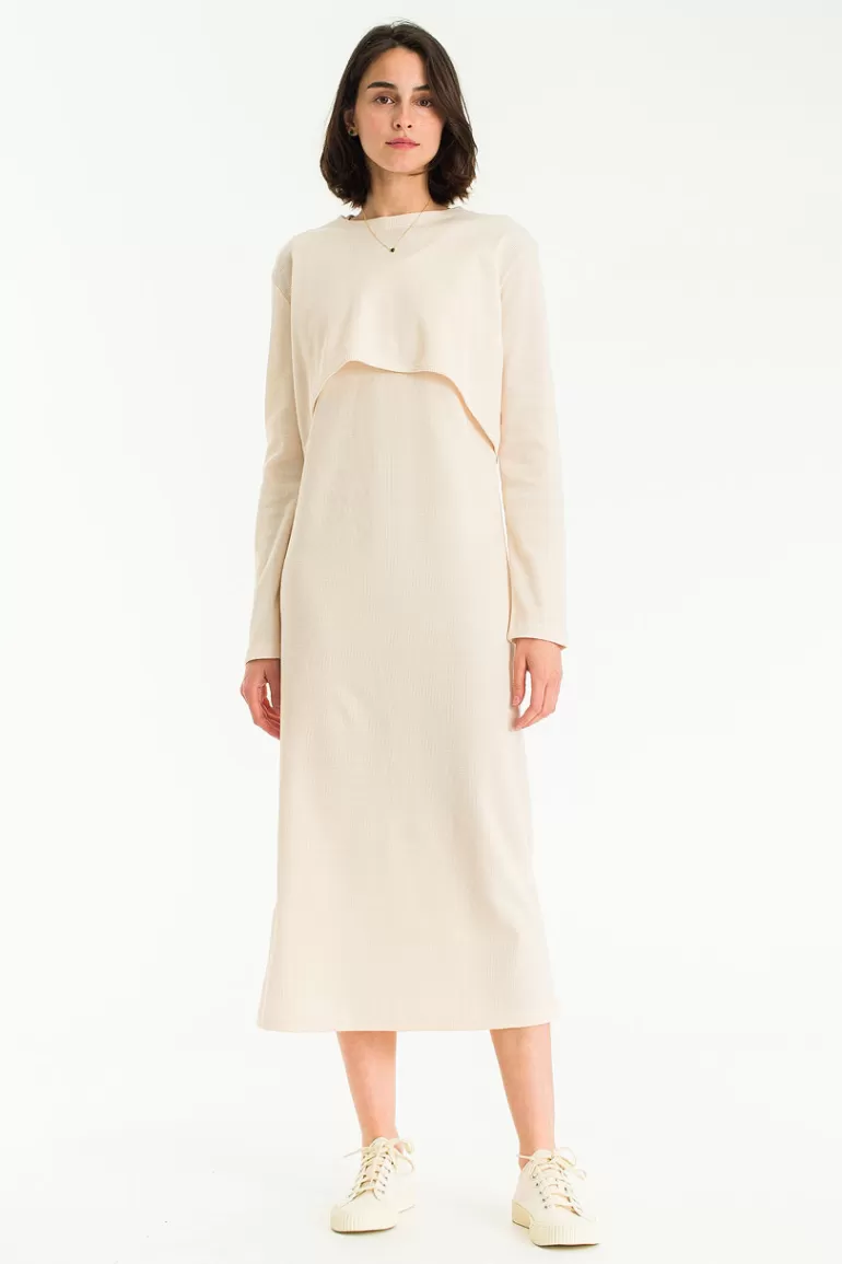 Women Olive Clothing Sleeveless Dress & Crop Tee Set, Cream