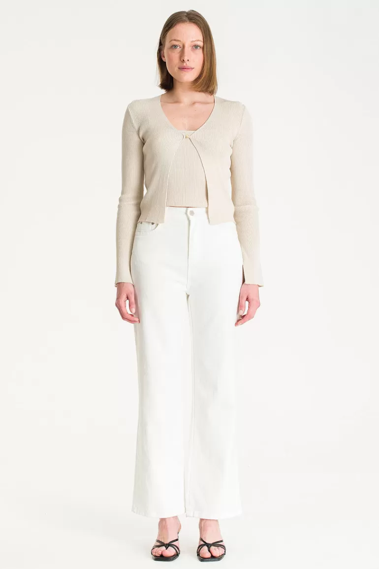 Women Olive Clothing Sobi Twill Jean, Ivory