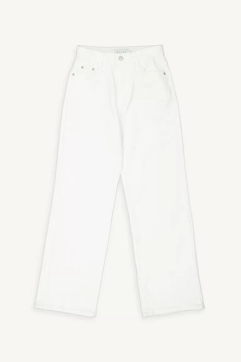 Women Olive Clothing Sobi Twill Jean, Ivory