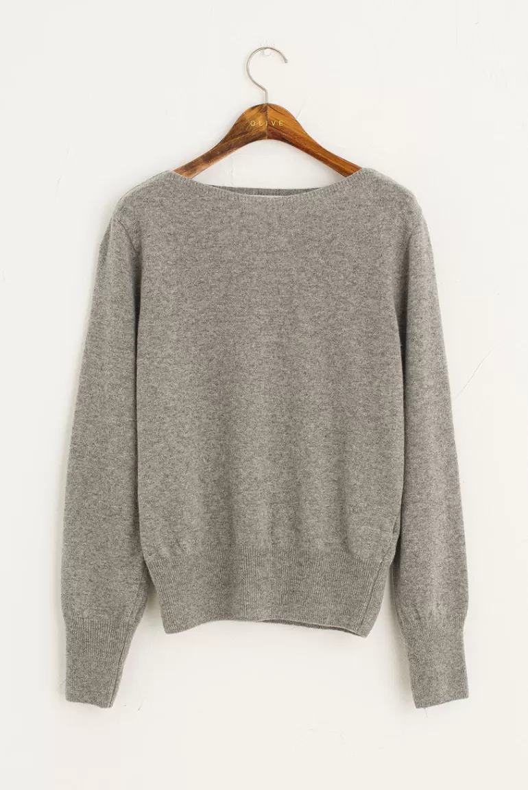 Women Olive Clothing Soft Boat Neck Jumper, Grey