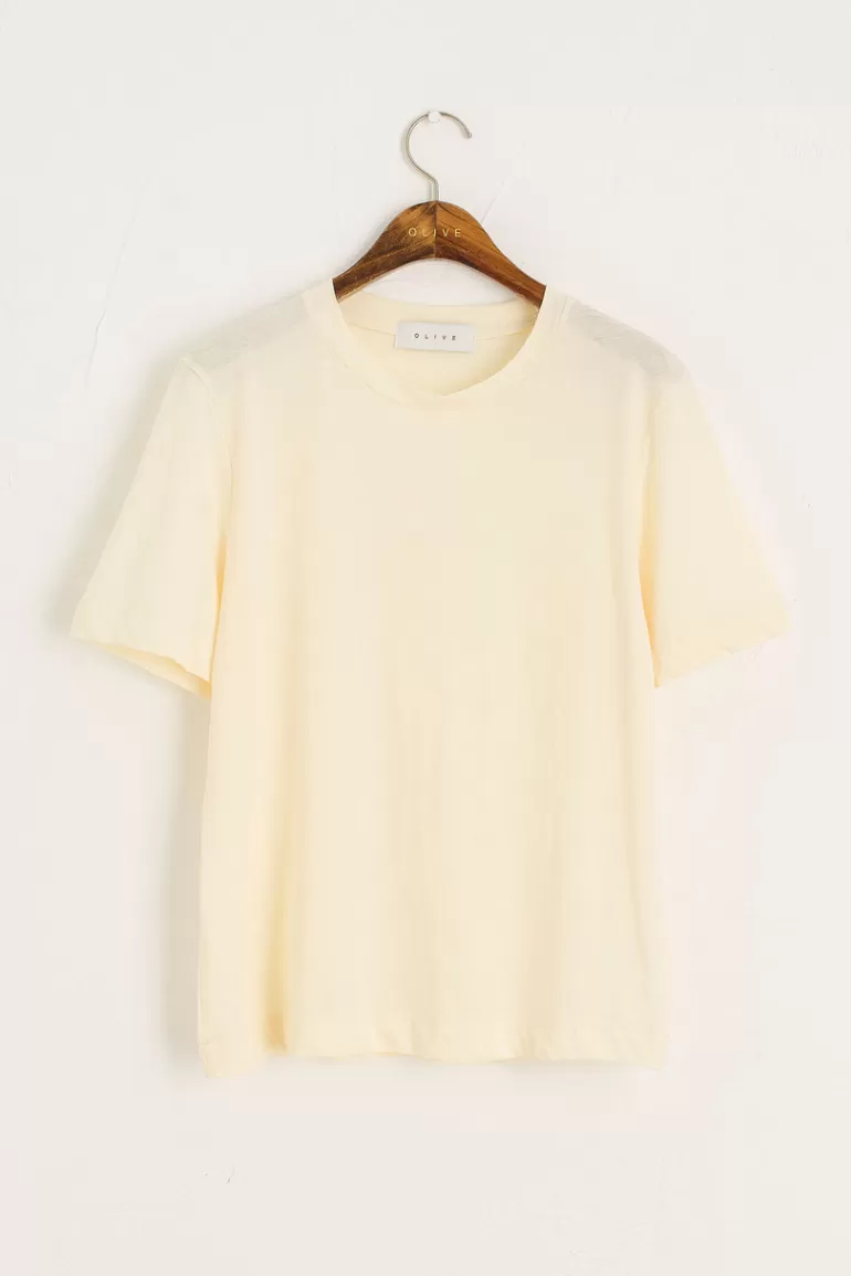 Women Olive Clothing Soft Washed Tee, Cream