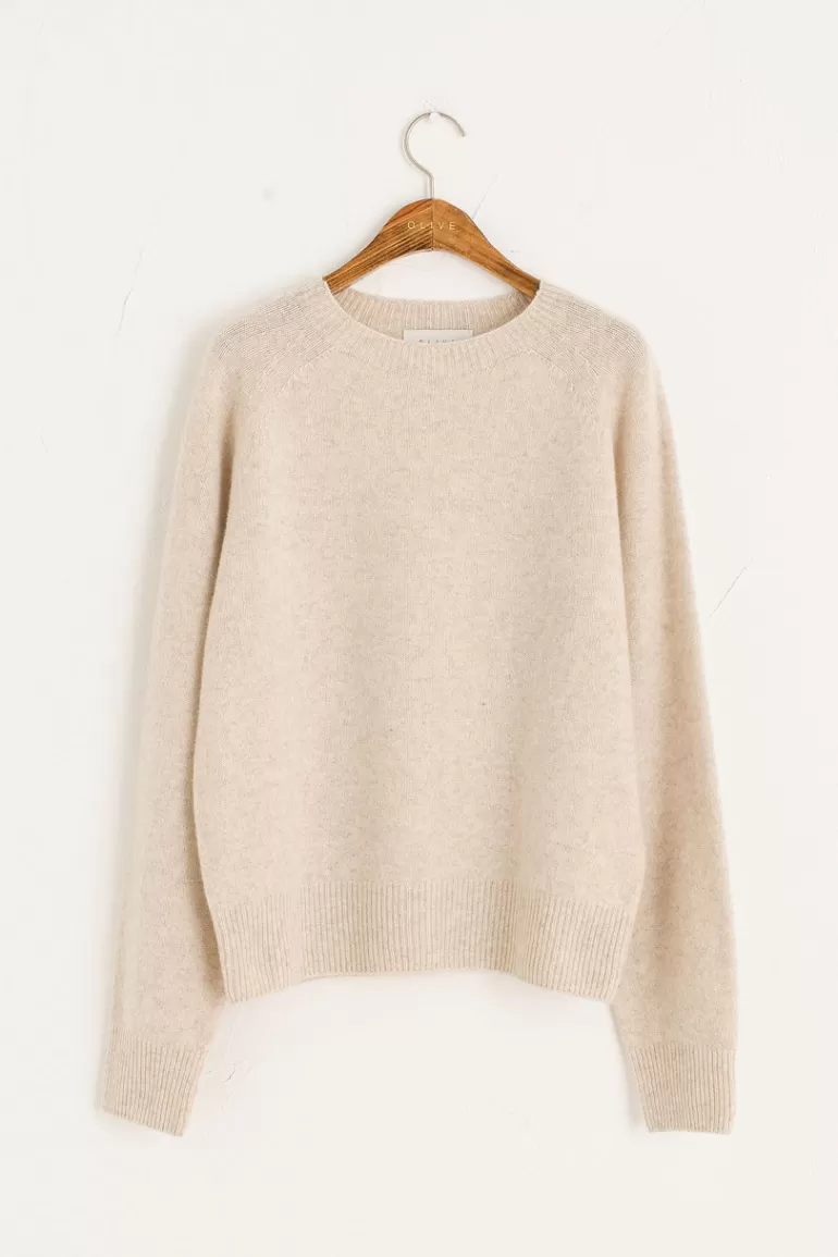 Women Olive Clothing Soft Wool Raglan Jumper, Oatmeal