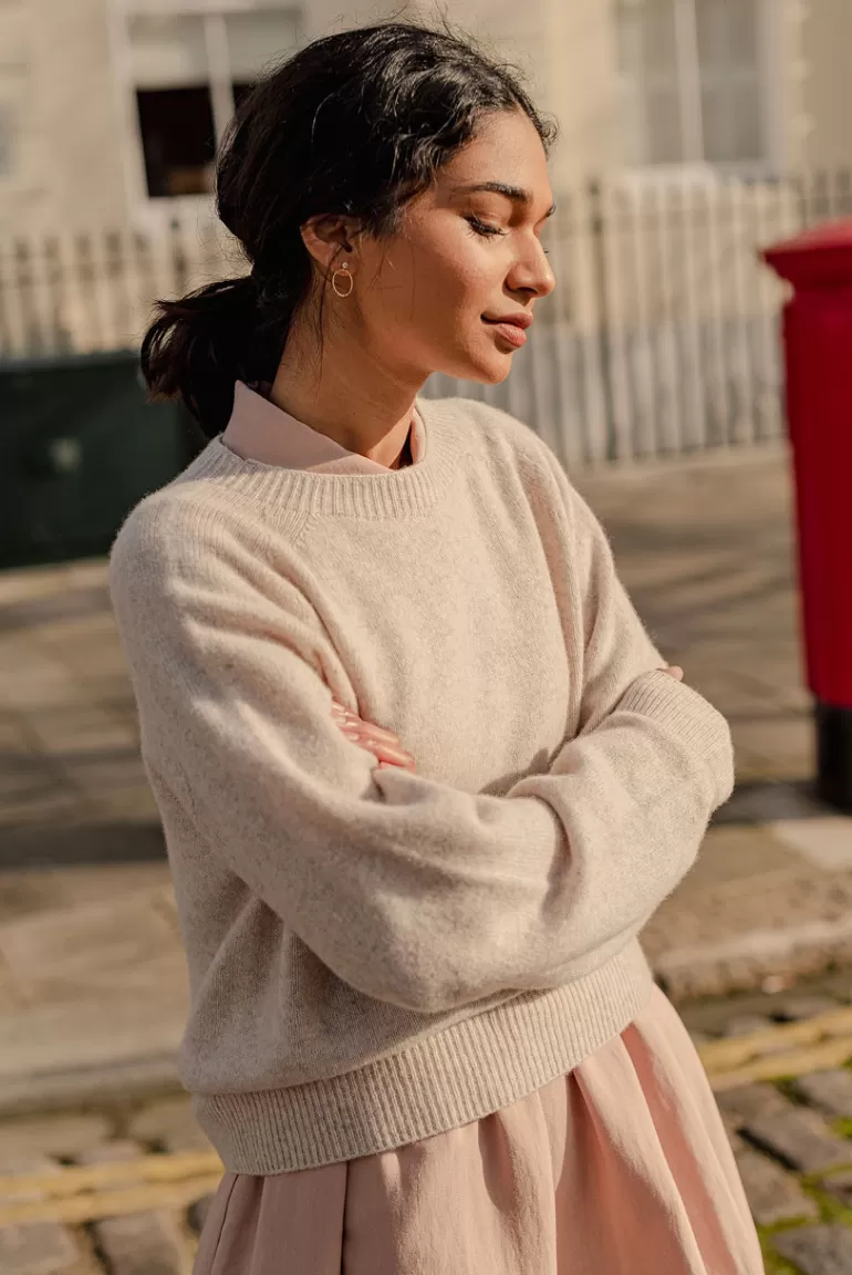 Women Olive Clothing Soft Wool Raglan Jumper, Oatmeal