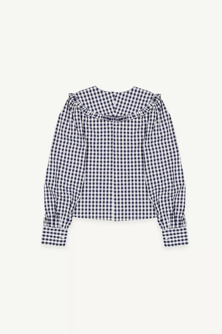 Women Olive Clothing Soi Frill Collar Gingham Blouse, Blue