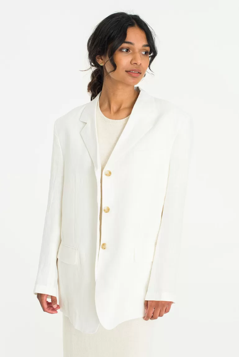 Women Olive Clothing Som Linen Jacket, Ivory