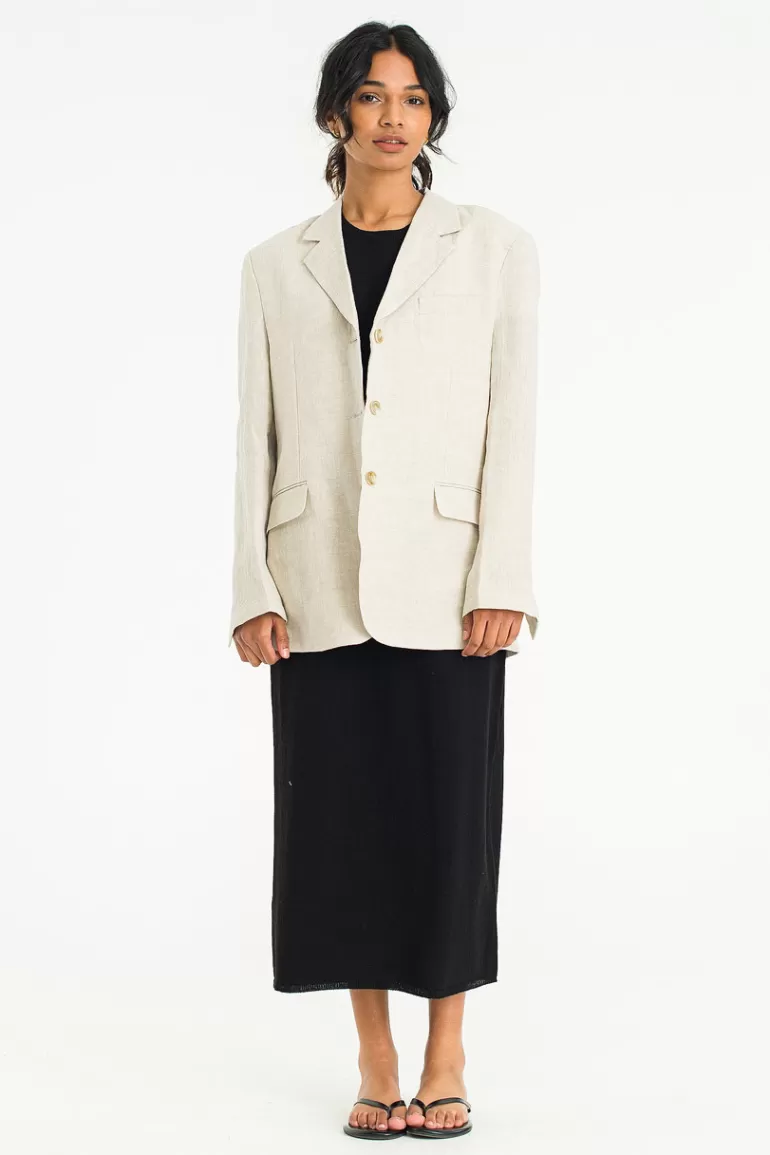 Women Olive Clothing Som Linen Jacket, Oat