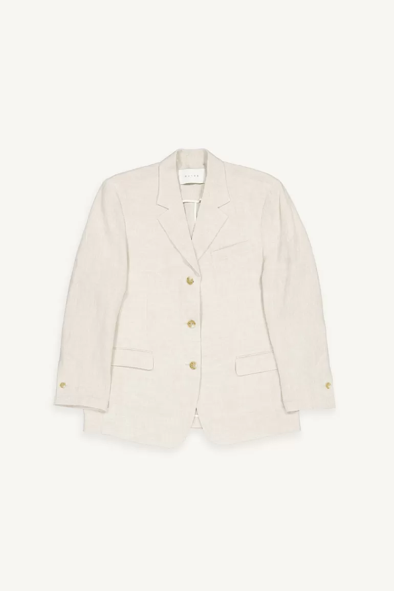 Women Olive Clothing Som Linen Jacket, Oat