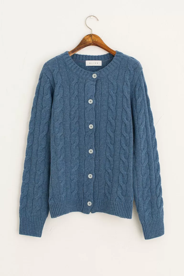 Women Olive Clothing Soma Colour Cable Cardigan, Blue