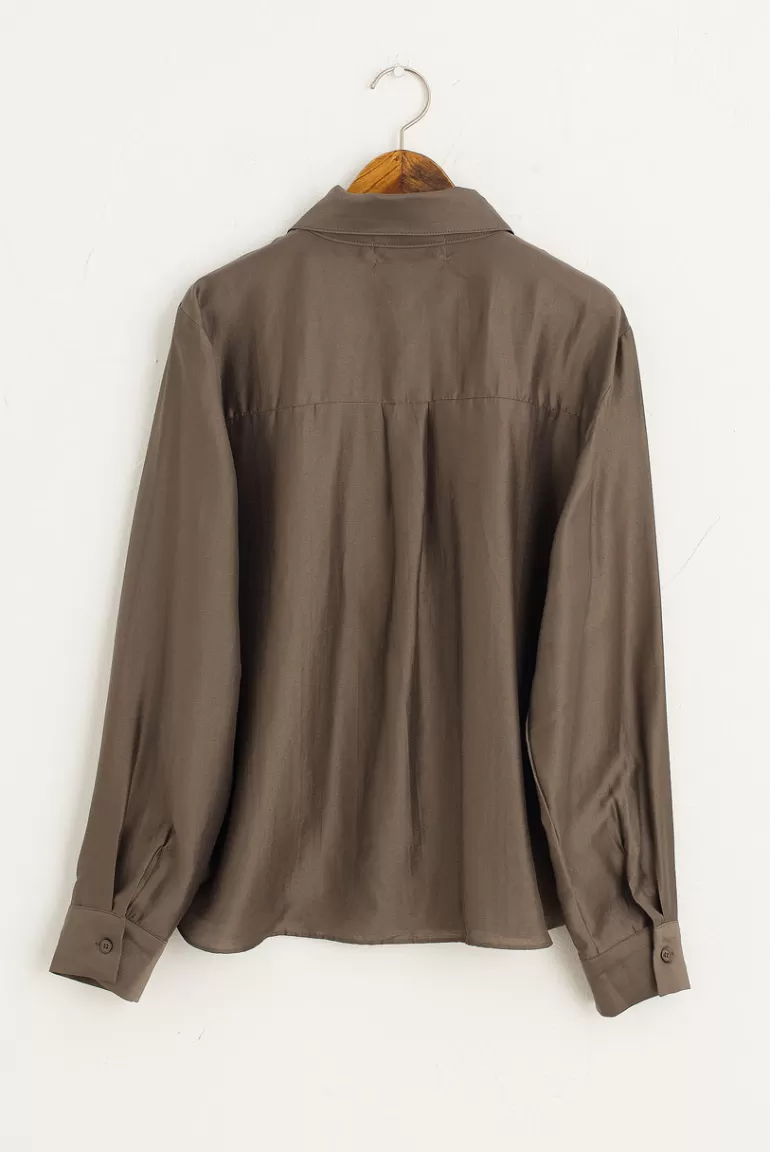 Women Olive Clothing Sonya Pointed Collar Blouse, Mocha