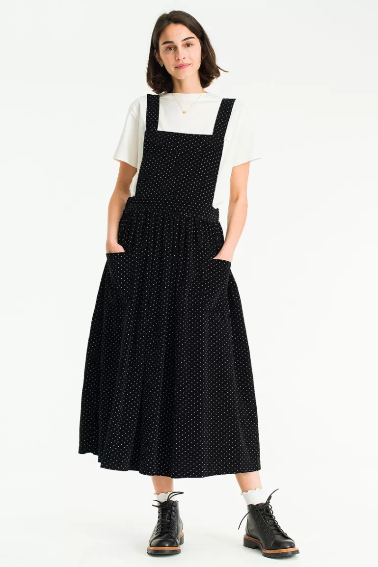 Women Olive Clothing Sophia Apron Dress, Black Dot