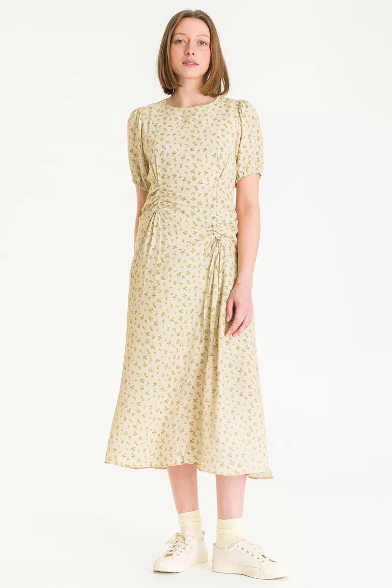 Women Olive Clothing Spring Slower Ruched Dress, Beige