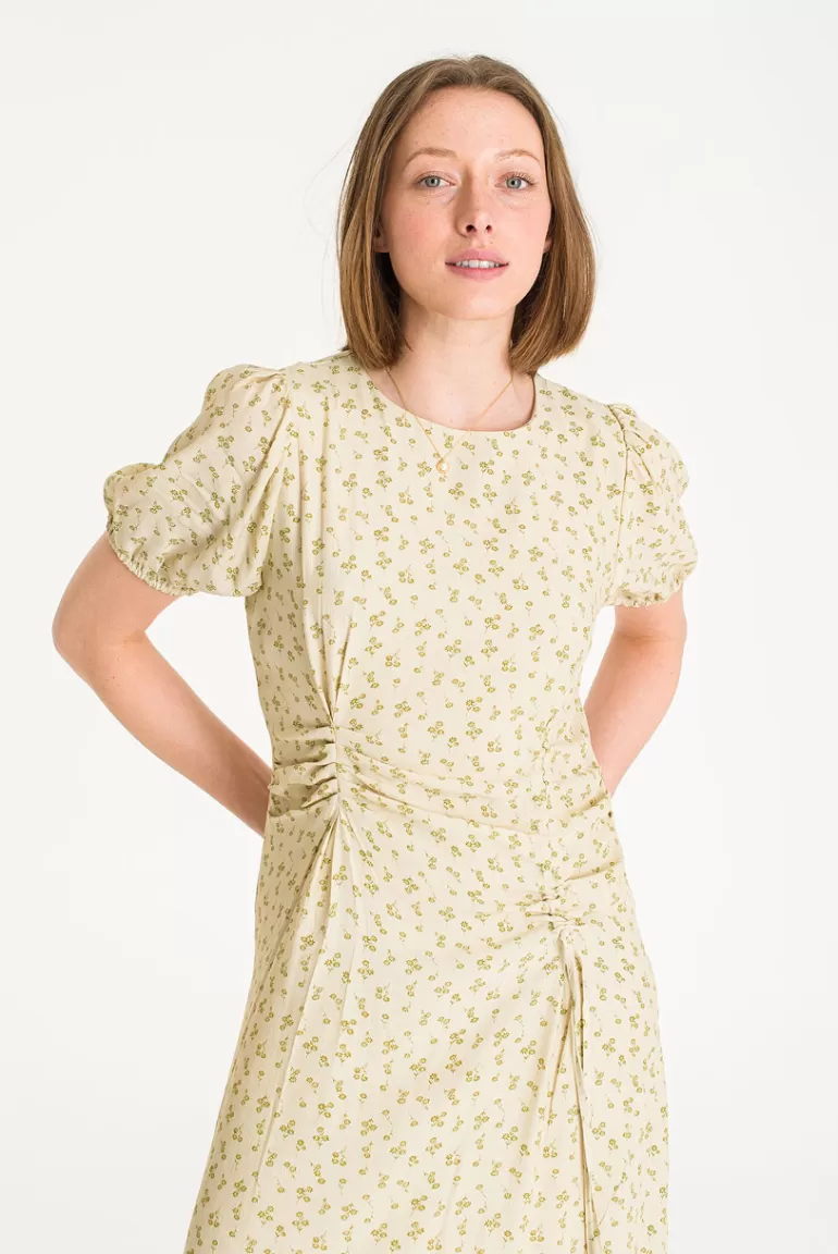 Women Olive Clothing Spring Slower Ruched Dress, Beige