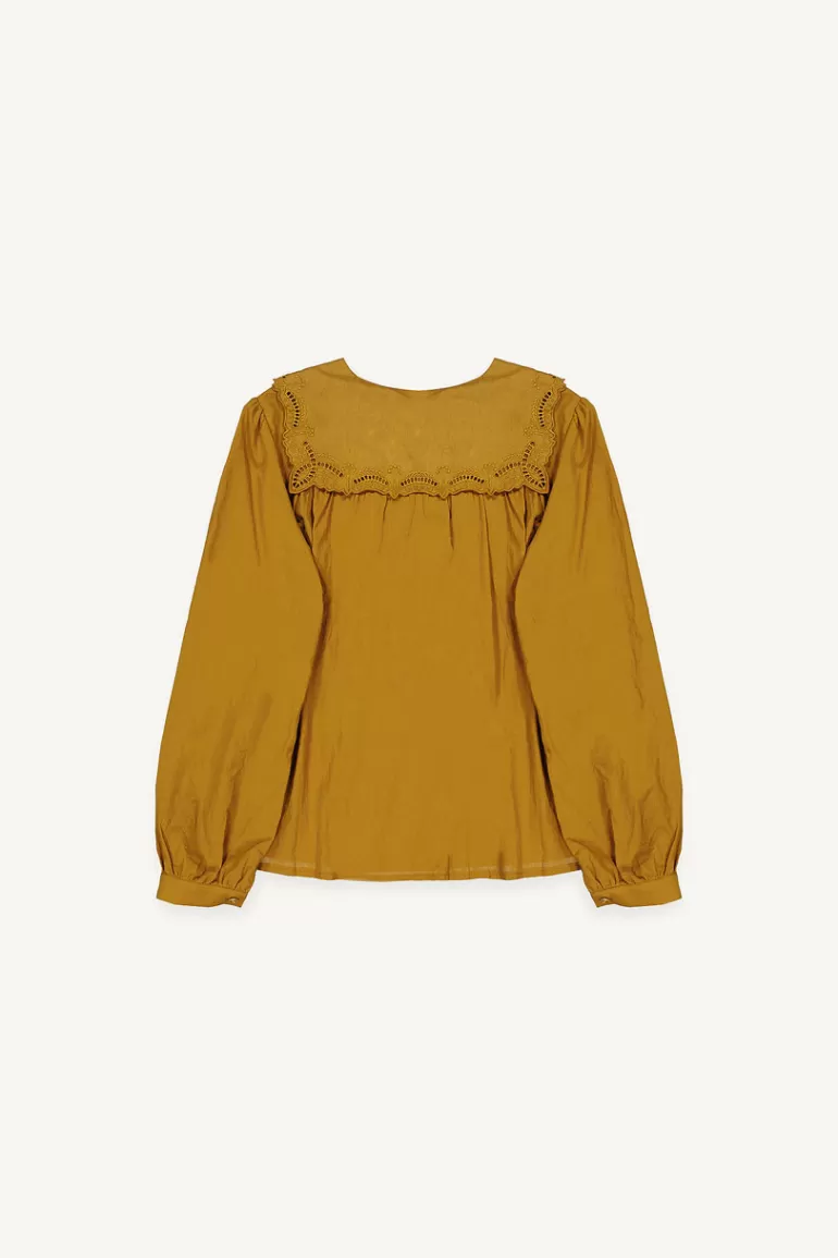 Women Olive Clothing Square Lace Collar Blouse, Camel