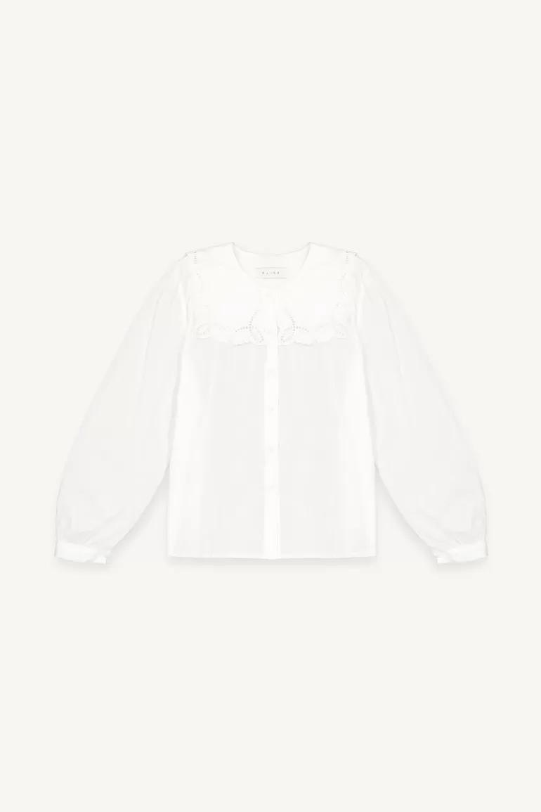 Women Olive Clothing Square Lace Collar Blouse, White