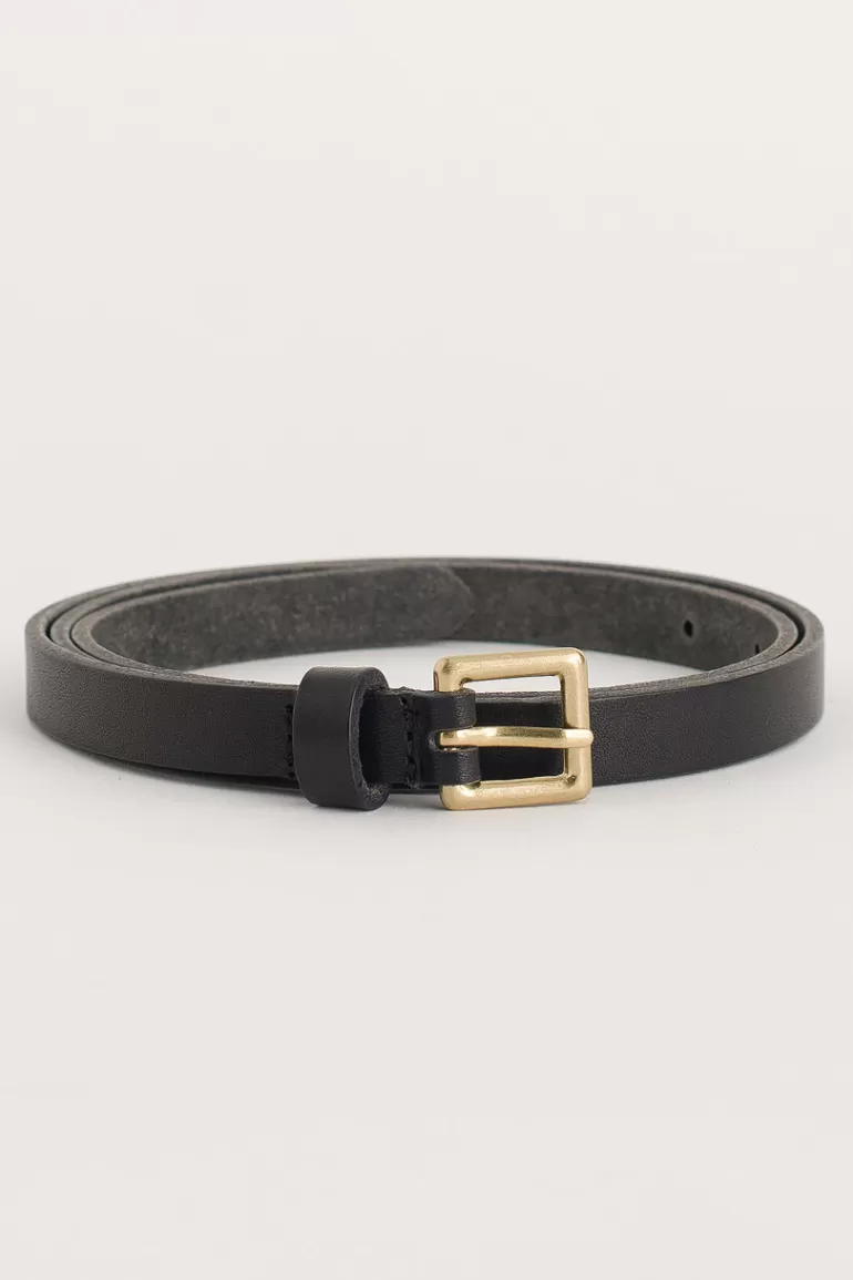Women Olive Clothing Square Leather Skinny Belt, Black