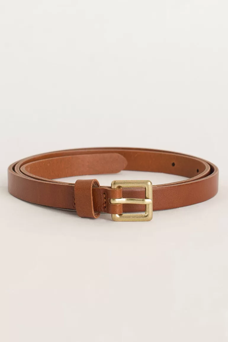 Women Olive Clothing Square Leather Skinny Belt, Brown