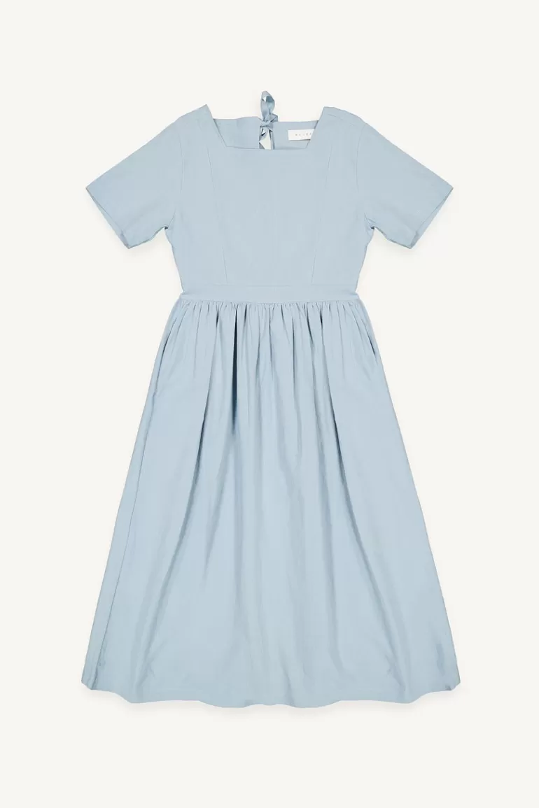 Women Olive Clothing Square Neck Linen Dress, Blue